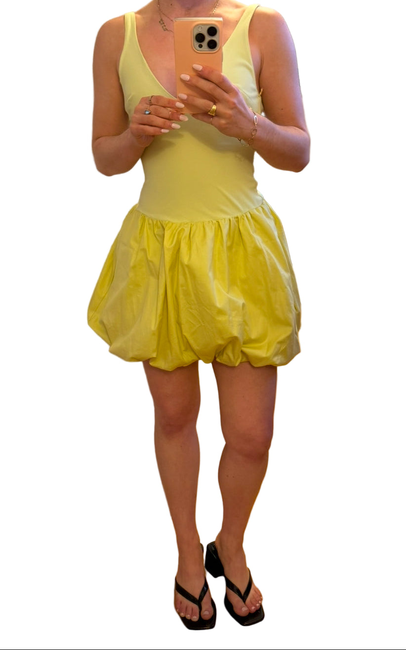 Yellow bubble mini dress