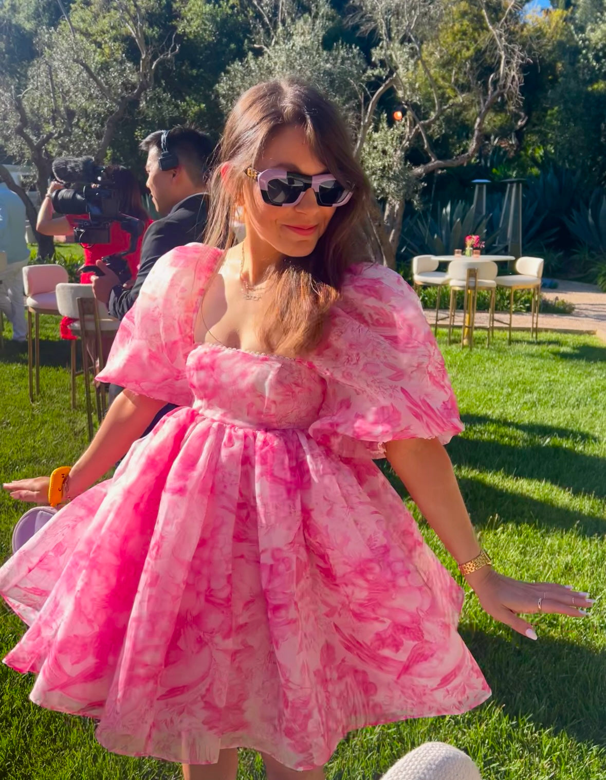 Selkie Pink Floral Puff Dress