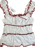 White and red ruffle blouse