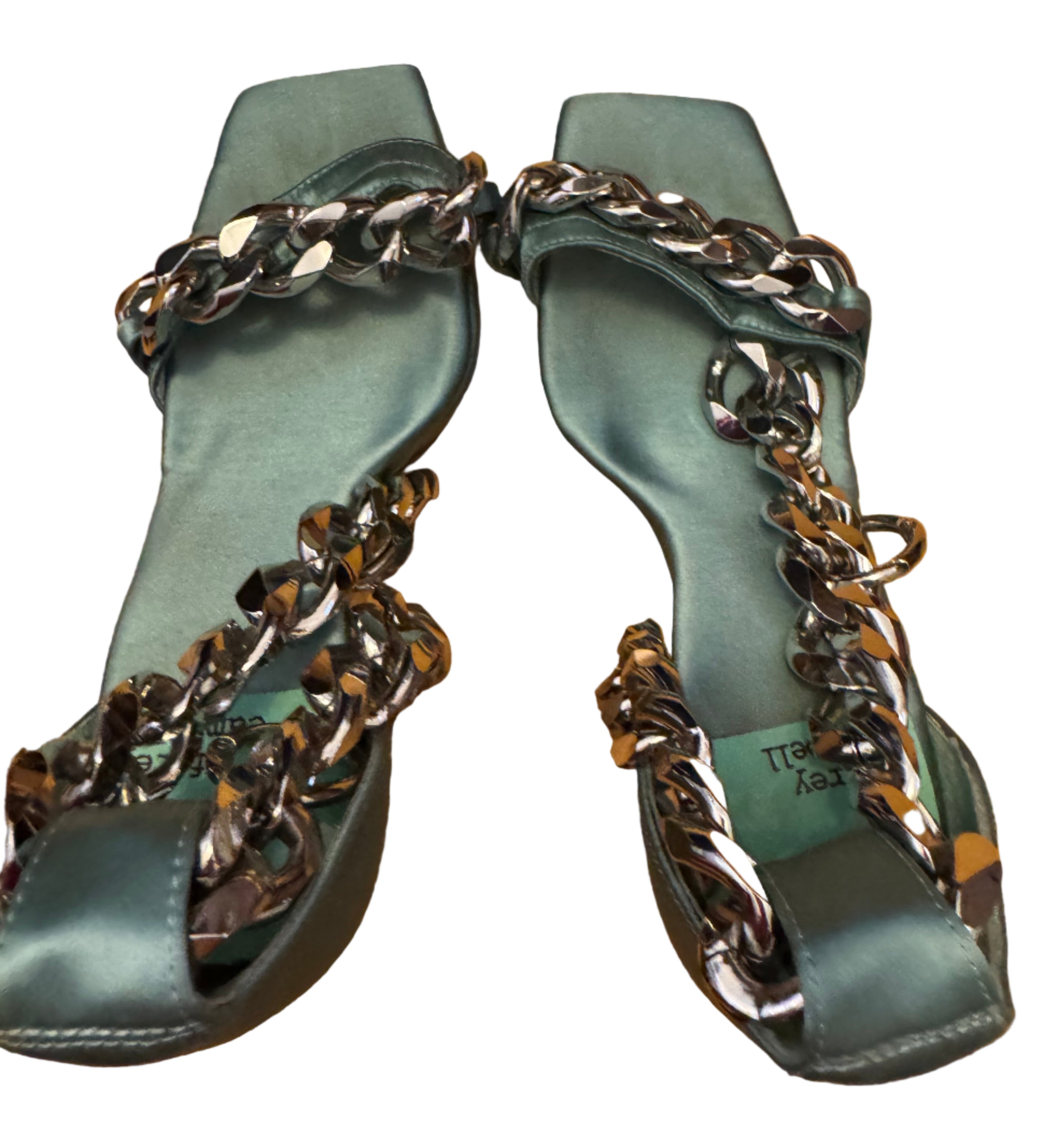Jeffrey Campbell Green Satin and Chain Heels