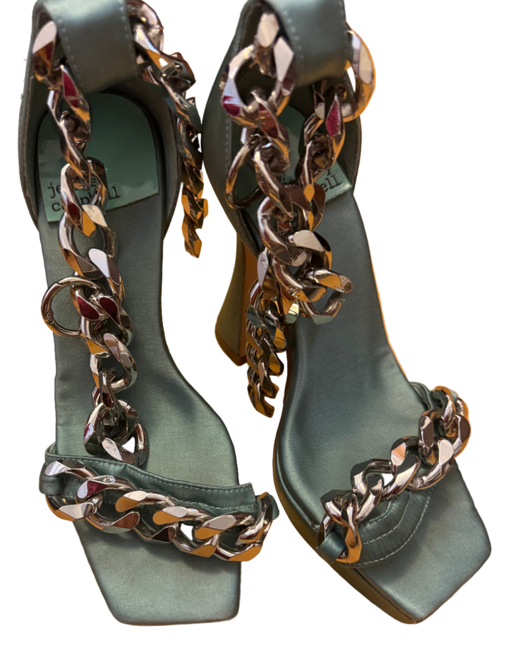 Jeffrey Campbell Green Satin and Chain Heels